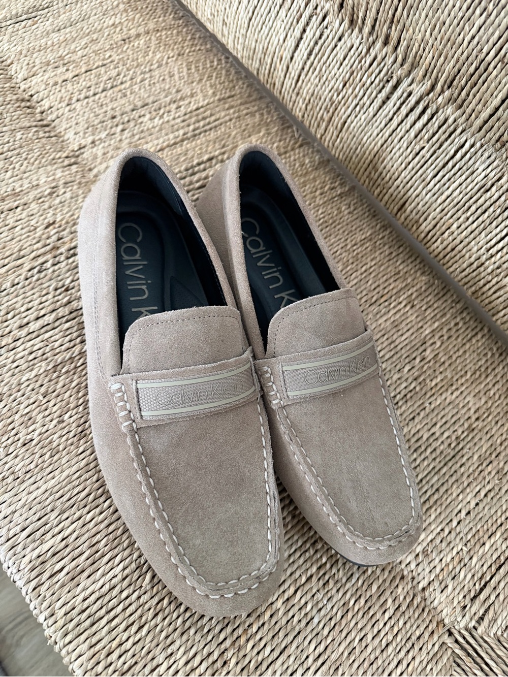 Calvin Klein Men’s Suede Loafers in Taupe Beige